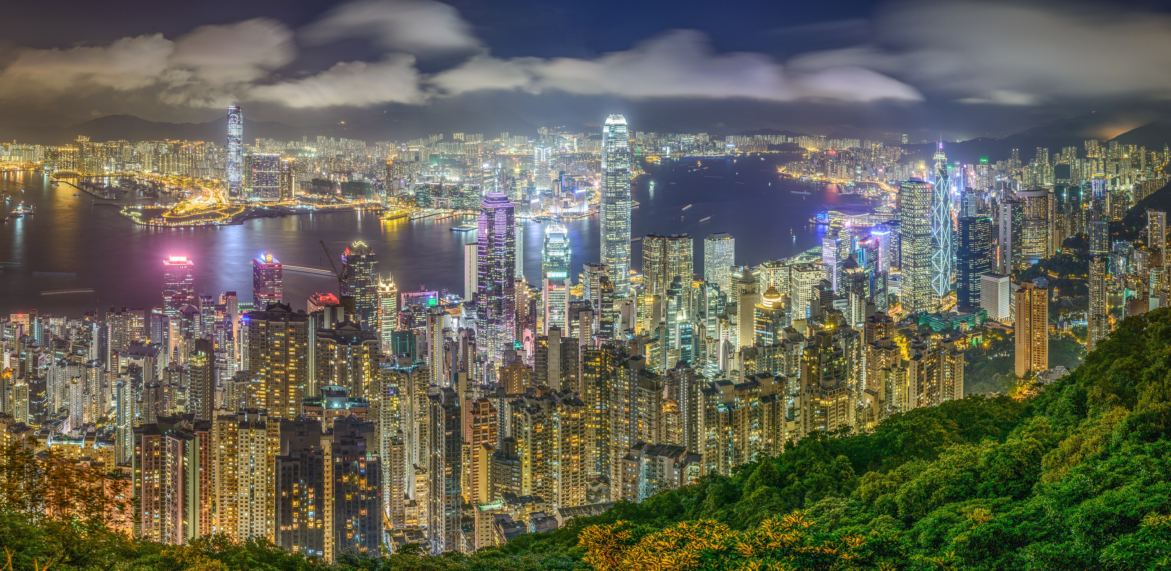 Hong Kong skyline and Victoria Harbour at night, viewed from Victoria Peak